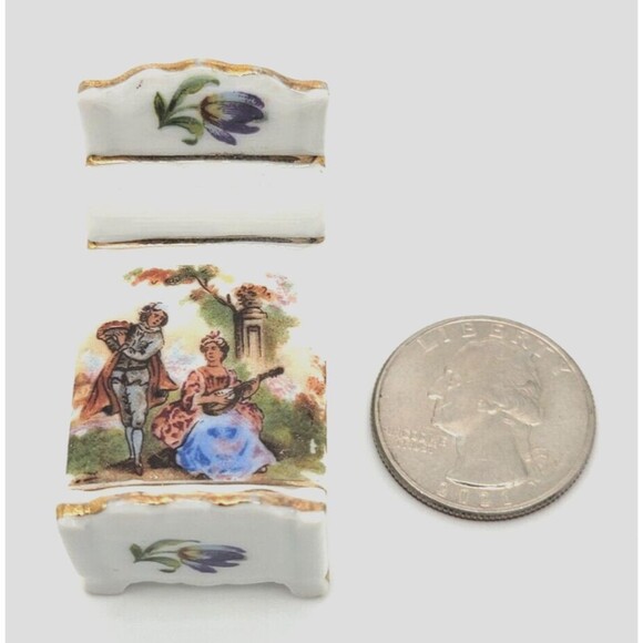 Limoges France Miniature Bed Dollhouse Furniture Victorian Couple Gold Trim - Picture 4 of 12